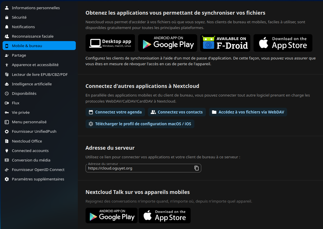 Nextcloud - Liens vers les magasins d'applications