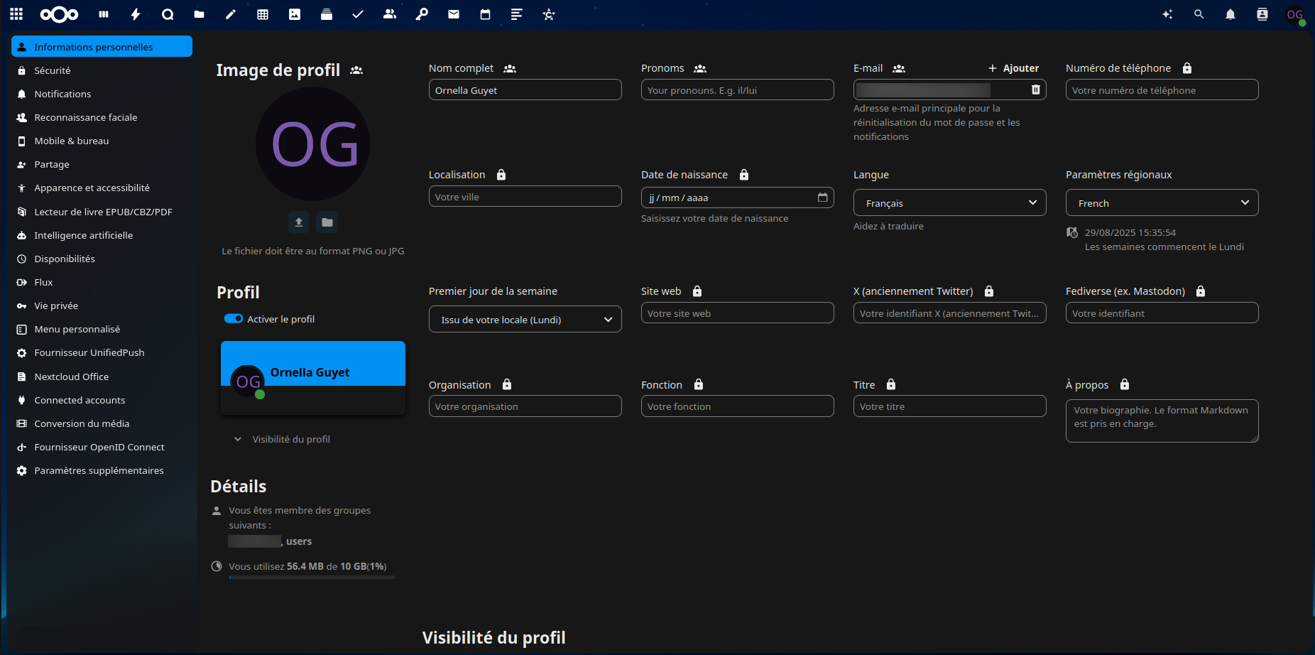 Nextcloud - Gestion des informations personnelles