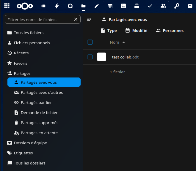 Nextcloud - Menu des fichiers
