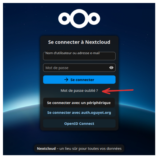 Nextcloud - écran de de connexion